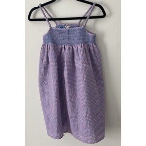 Crewcuts Purple Blue Checkered Summer Dress Size 12 Beach Party smocked